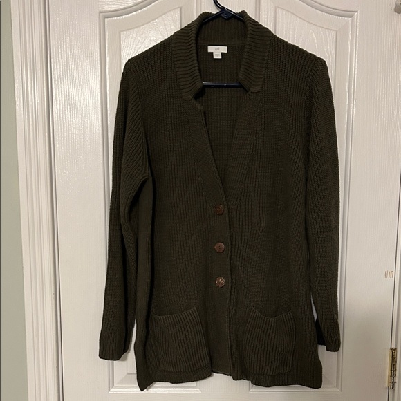 J. Jill Sweaters - J.Jill Olive Green Button‑Front Cardigan with Pockets – Women’s Large, Excellent
